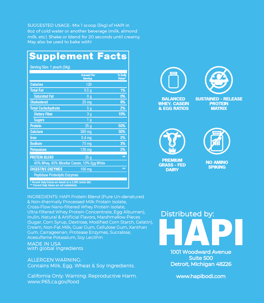 
                      
                        [Single Serve Packet] HAPI Marshmallow Fluff Protein (with mini marshmallows!)
                      
                    